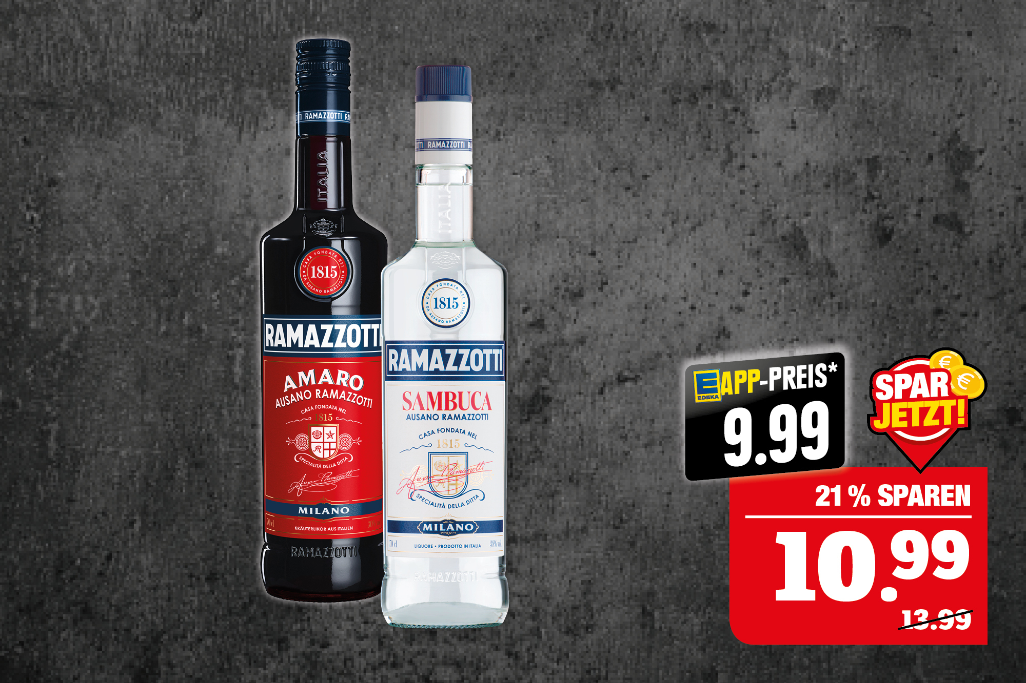 Ramazzotti‍ – ‍‍verschiedene Sorten; ‍15-38 % Vol; ‍0,7 Liter Flasche; ‍1 l = 15,70; Niedrigster Gesamtpreis der letzten 30 Tage = 13,99.