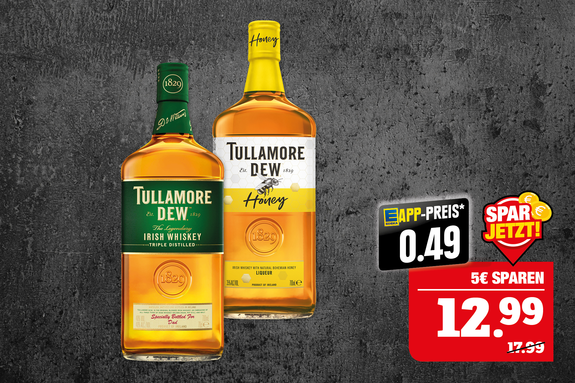 Tullamore D.E.W. ‍ ‍Irish Whiskey – verschiedene Sorten; 35/40 % Vol; ‍‍ ‍0,7 Liter Flasche; ‍ ‍1 l = 18,56; Je nach Verfügbarkeit  des Marktes.