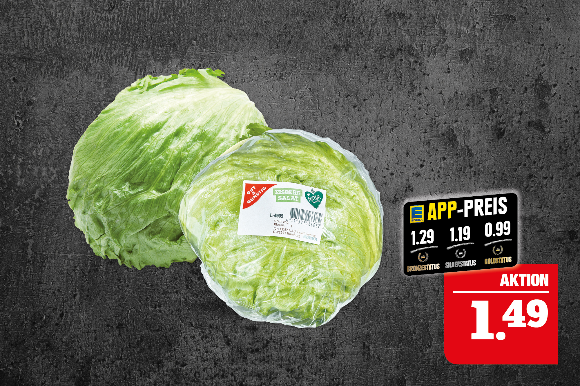 Gut & Günstig ‍ ‍Eisbergsalat – aus Spanien; Kl. I; Stück‍. ‍‍