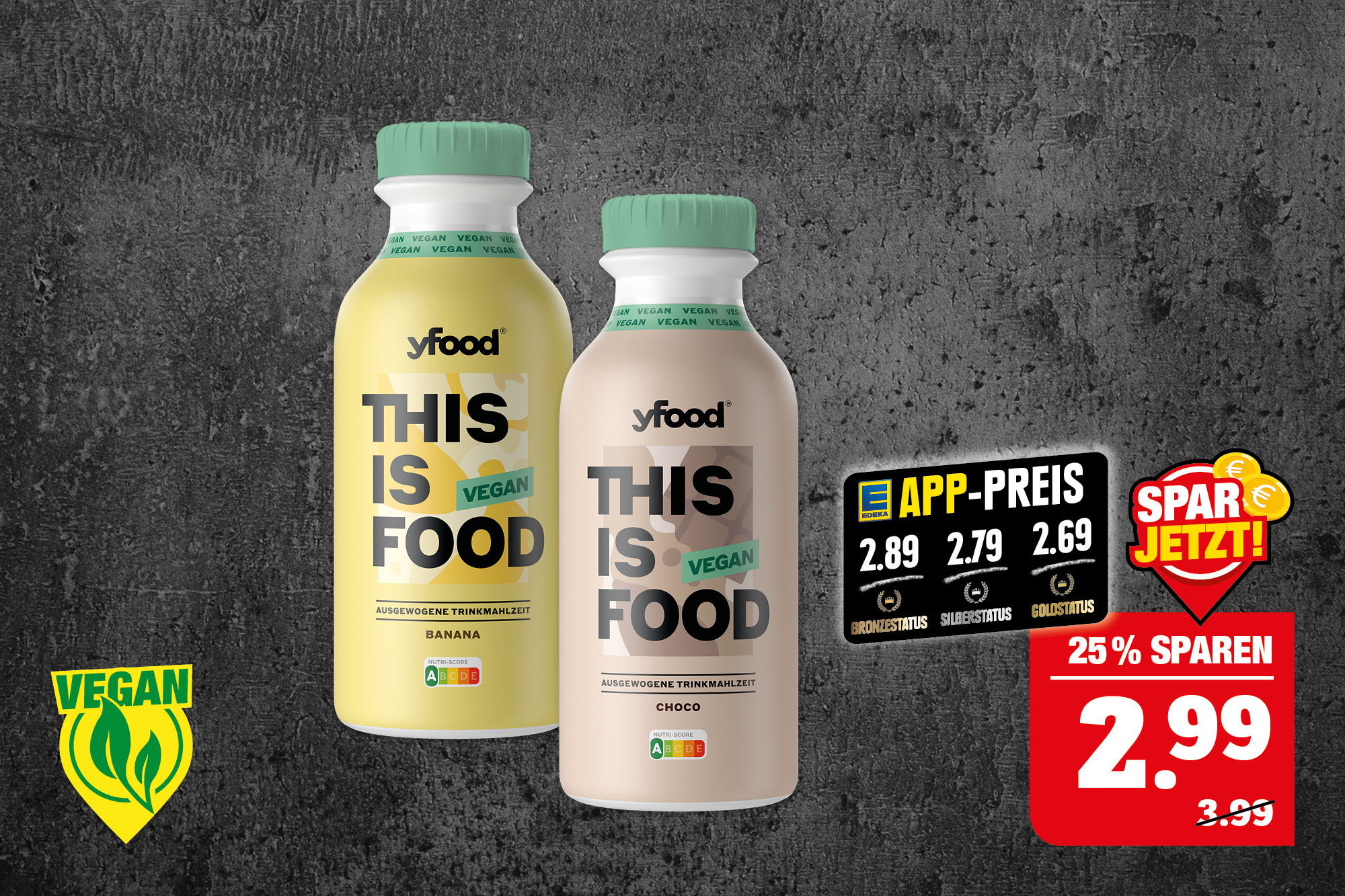 yfood Trinkmahlzeit – verschiedene Sorten; classic oder vegan*; ‍0,5 Liter Flasche; *+ 0,25 Pfand; ‍1 l = 5,98; Niedrigster Gesamtpreis der letzten 30 Tage = 3,99.