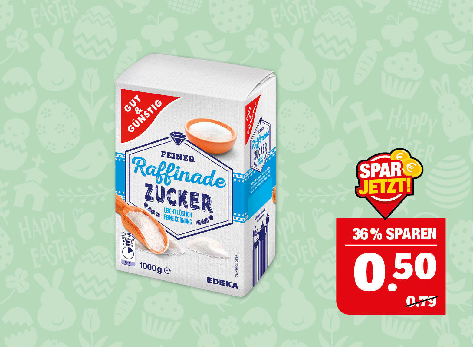 Gut & Günstig‍ ‍Feiner Raffinade Zucker - ‍1000 g Packung. ‍Höchstabgabemenge: 12 Packungen