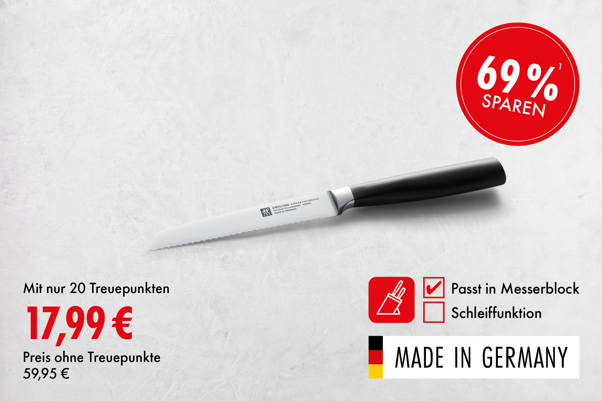 Universalmesser (130 mm): Schneidet mühelos Lebensmittel mit harter Kruste oder Schale und weichem Kern; ideal für Tomaten und Obst.