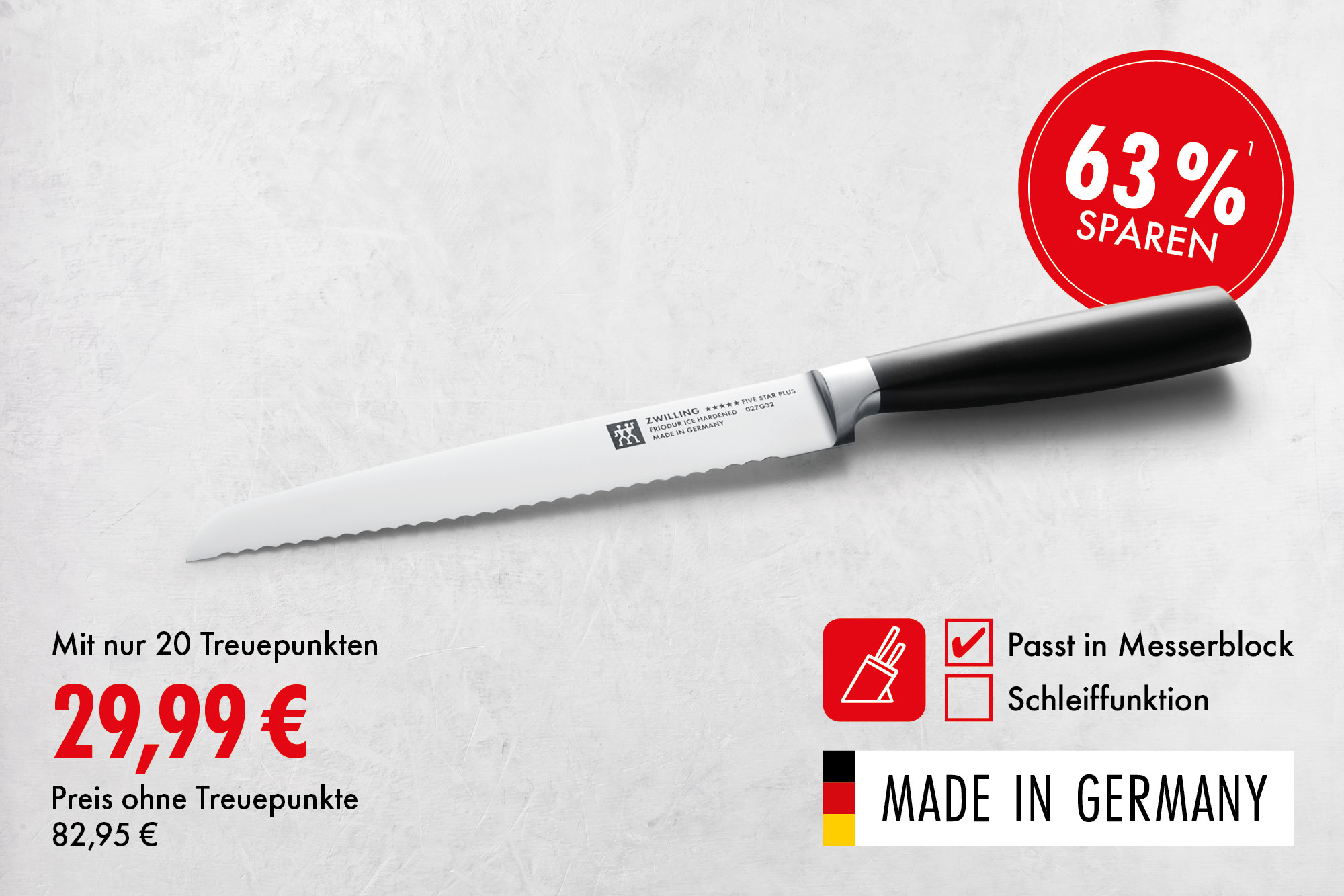 Brotmesser (200 mm): Die Wellenschliffklinge durchtrennt selbst dicke Krusten mühelos und sorgt für saubere, gleichmäßige Scheiben.