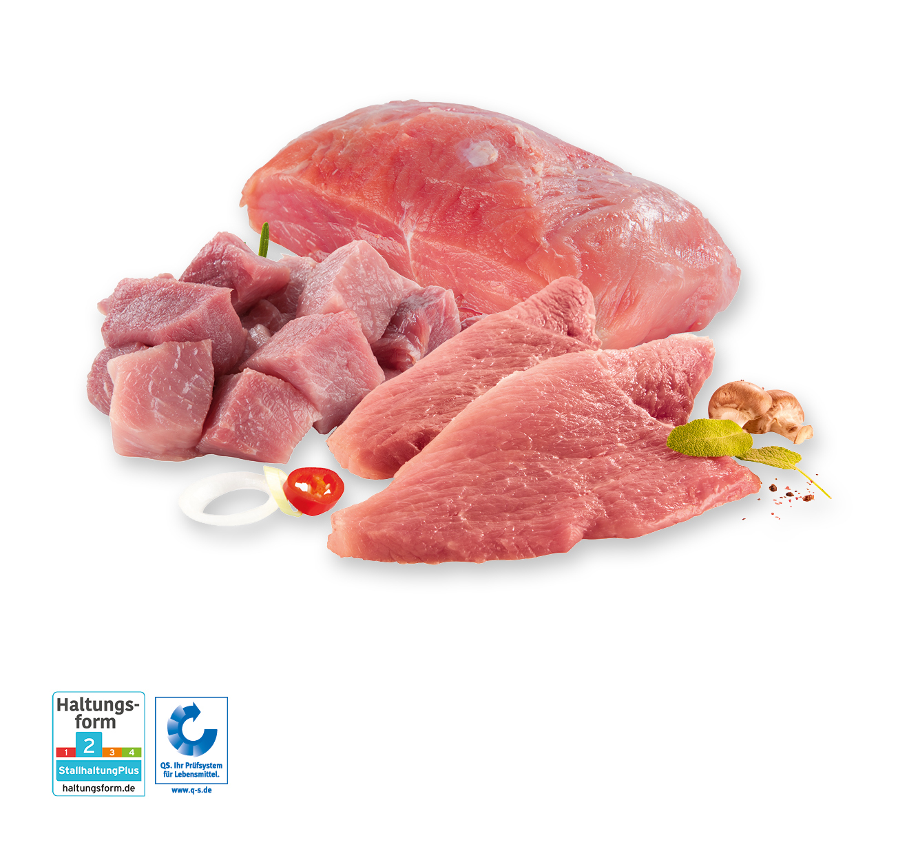 Schweineschnitzel, -gulasch oder Schlegelbraten