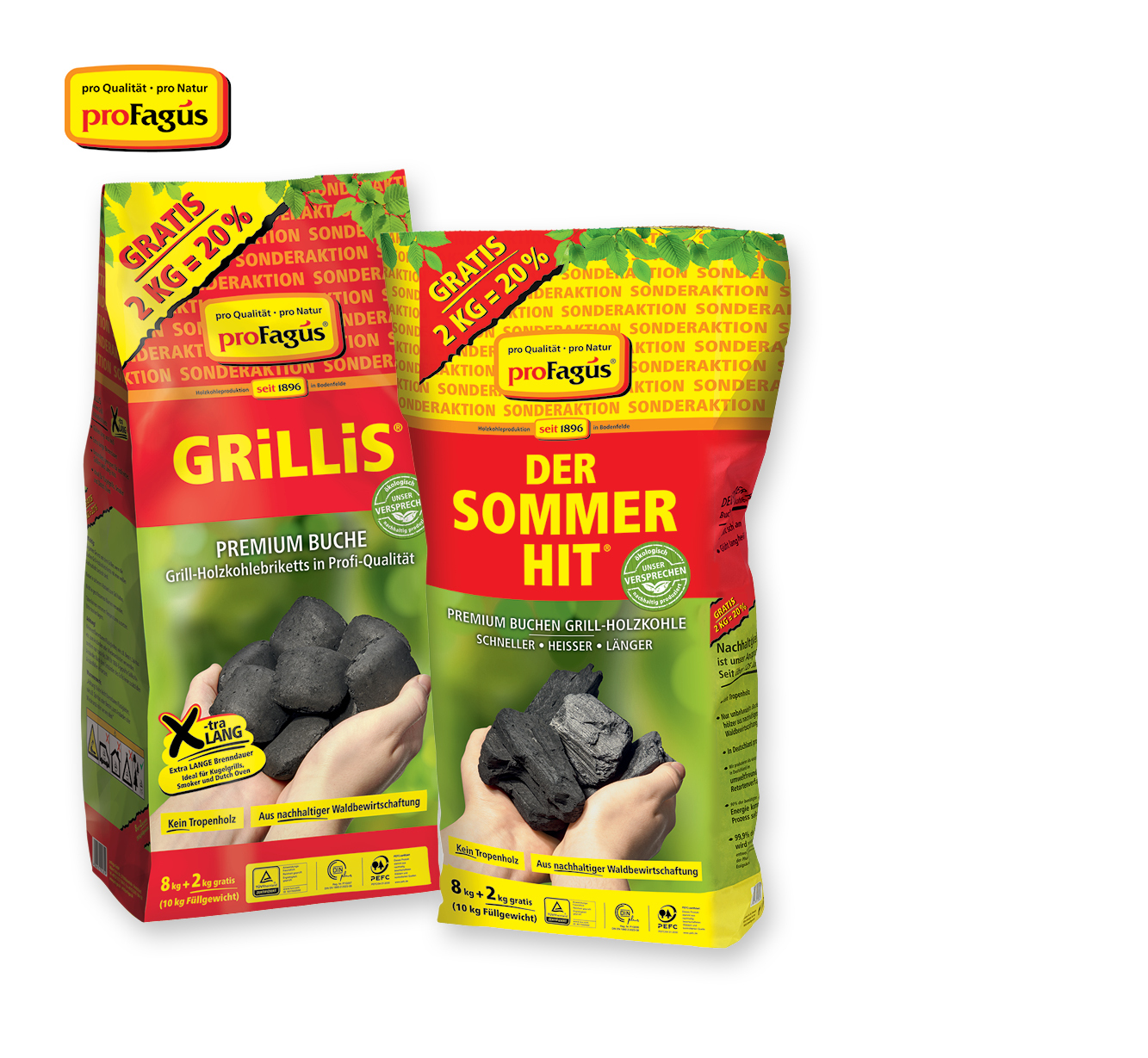 Profagus⁣ ⁣Grillholzkohle „Der Sommer Hit“ <br />
oder Grillholzkohlebriketts „Grillis“
