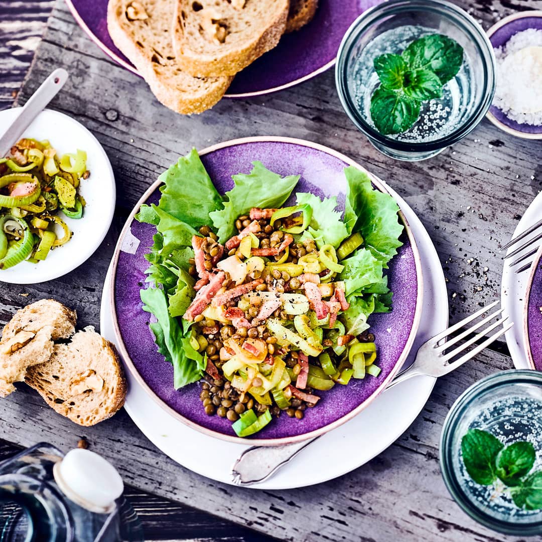 Linsensalat mit Lauch