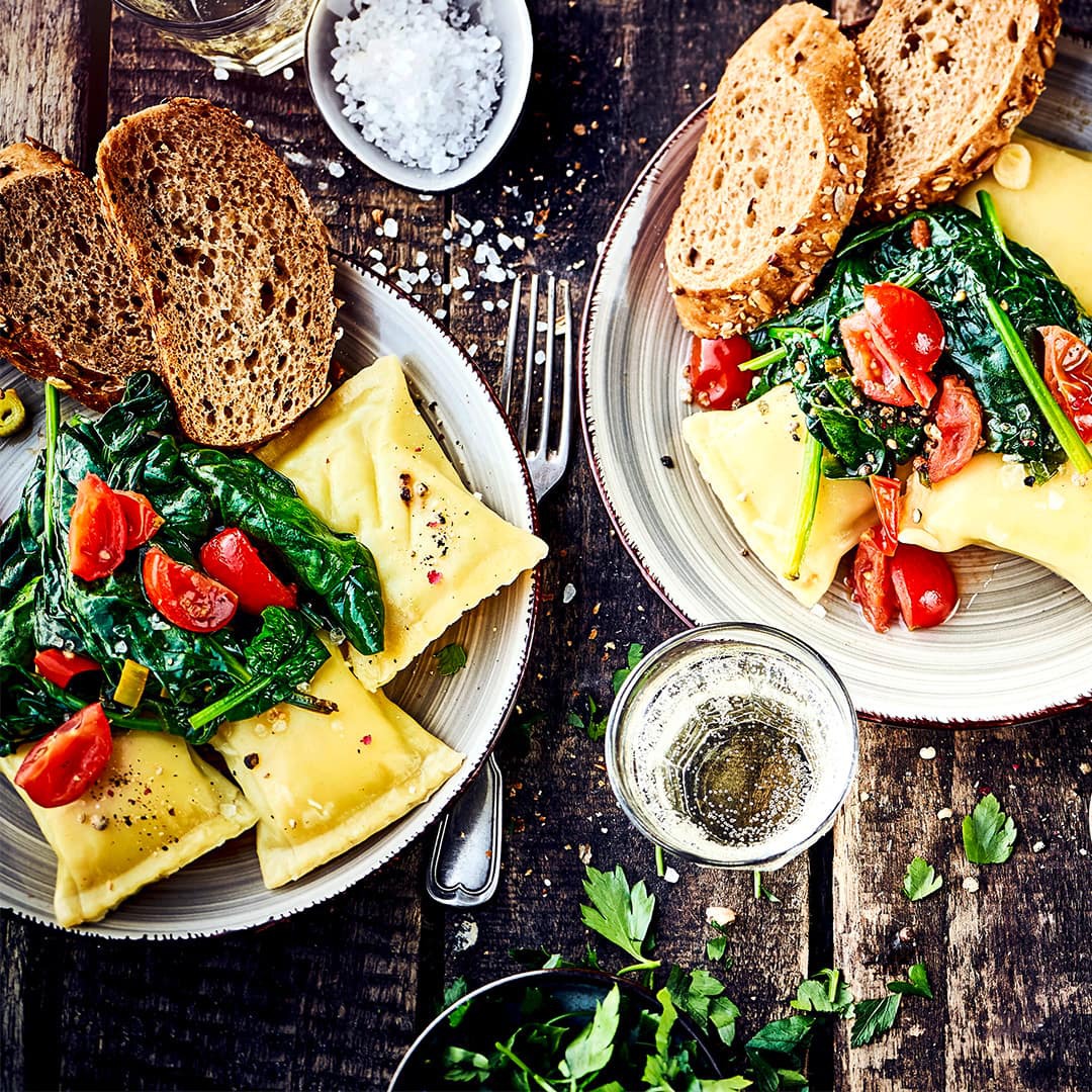 Maultaschen mit Blattspinat