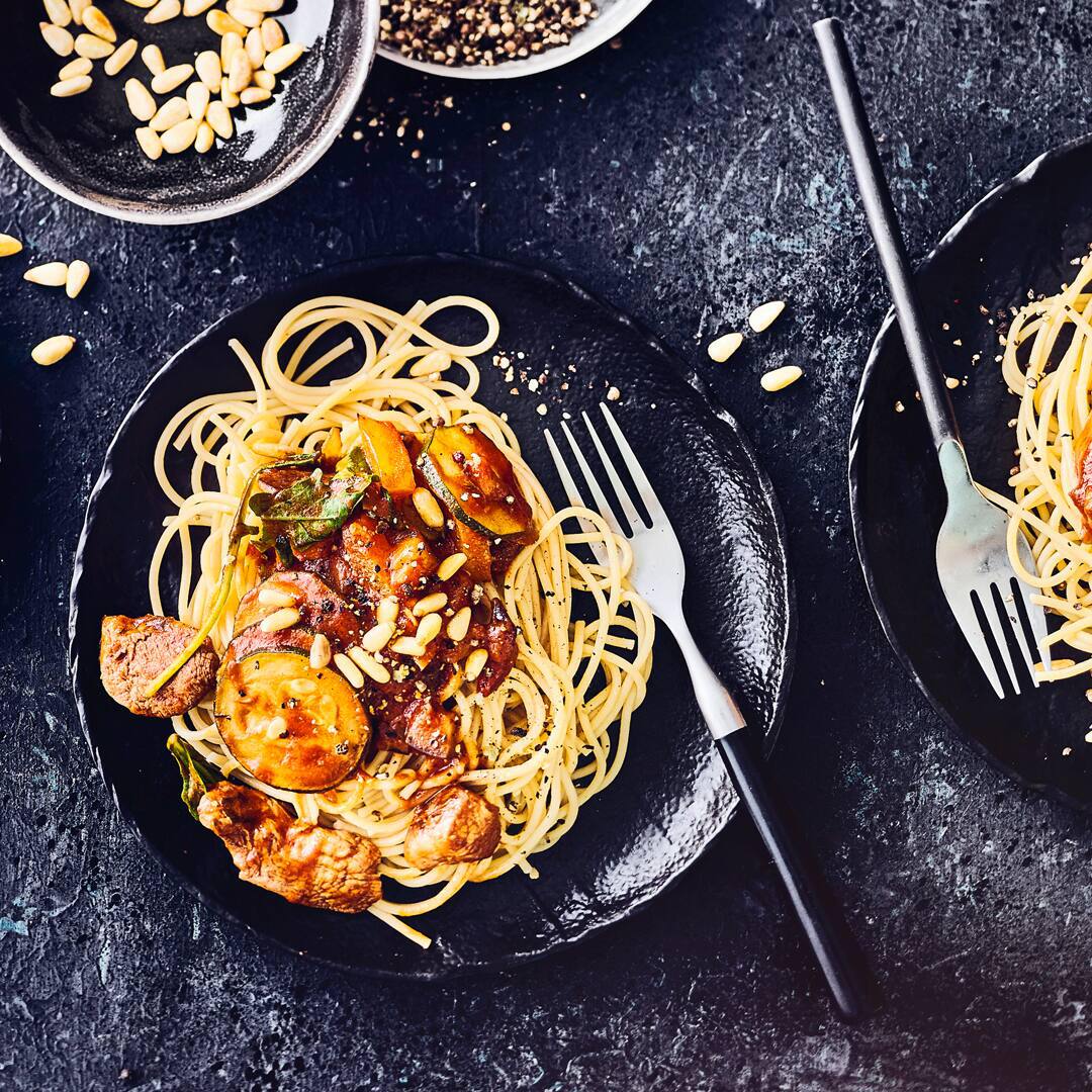 Spaghetti mit Lammfilet