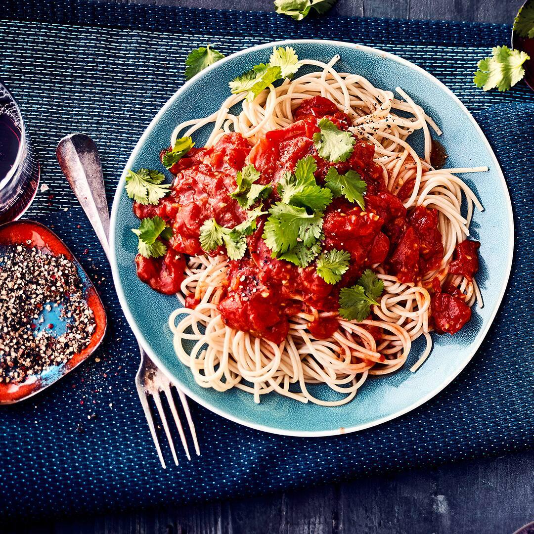 Spaghetti mit scharfer Sauce