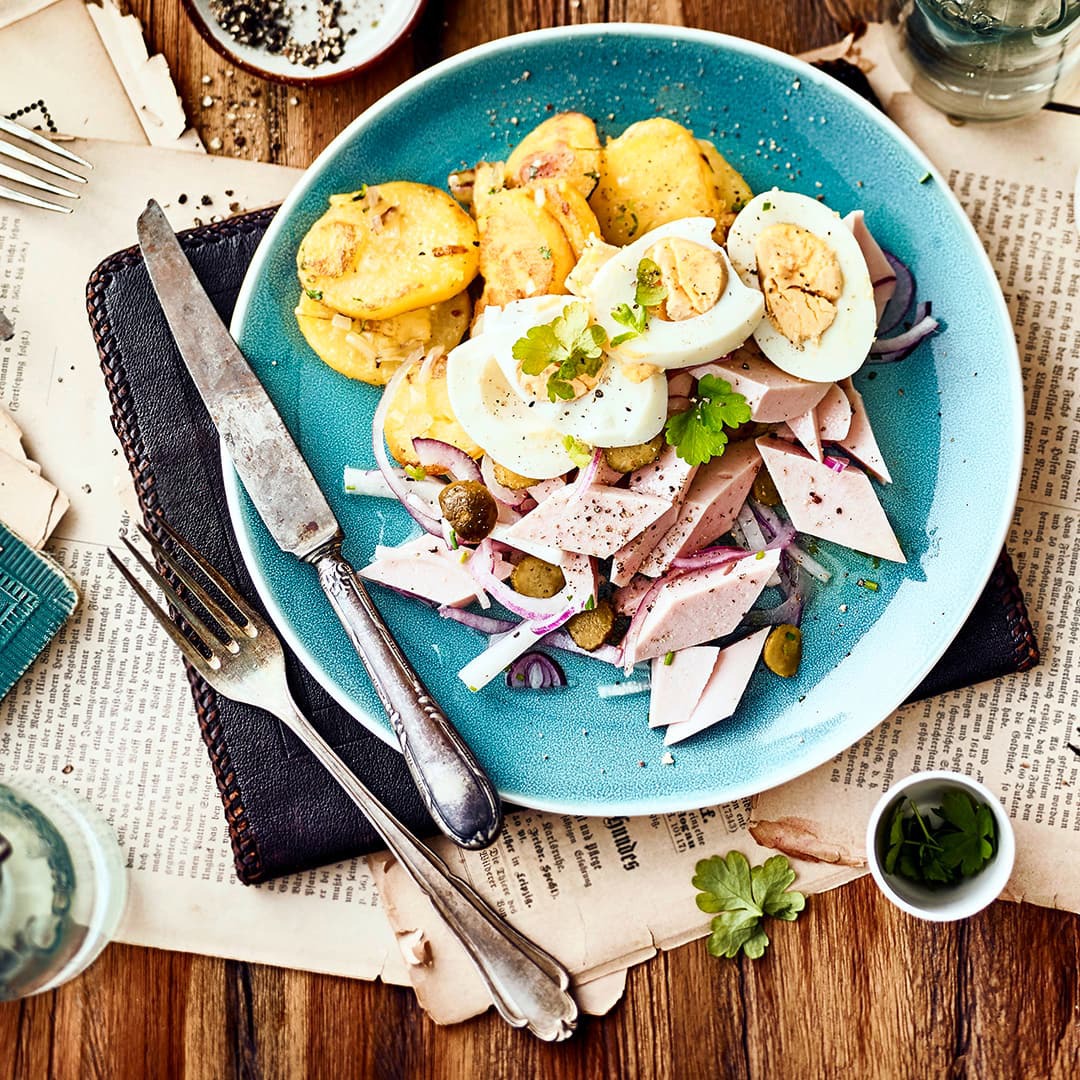 Wurstsalat mit Bratkartoffel