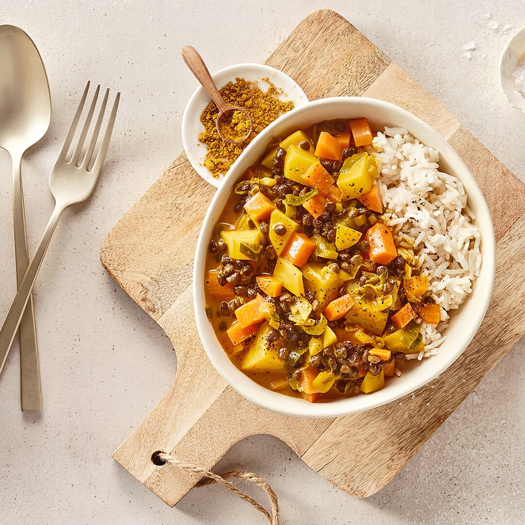 Linsen-Curry mit Reis