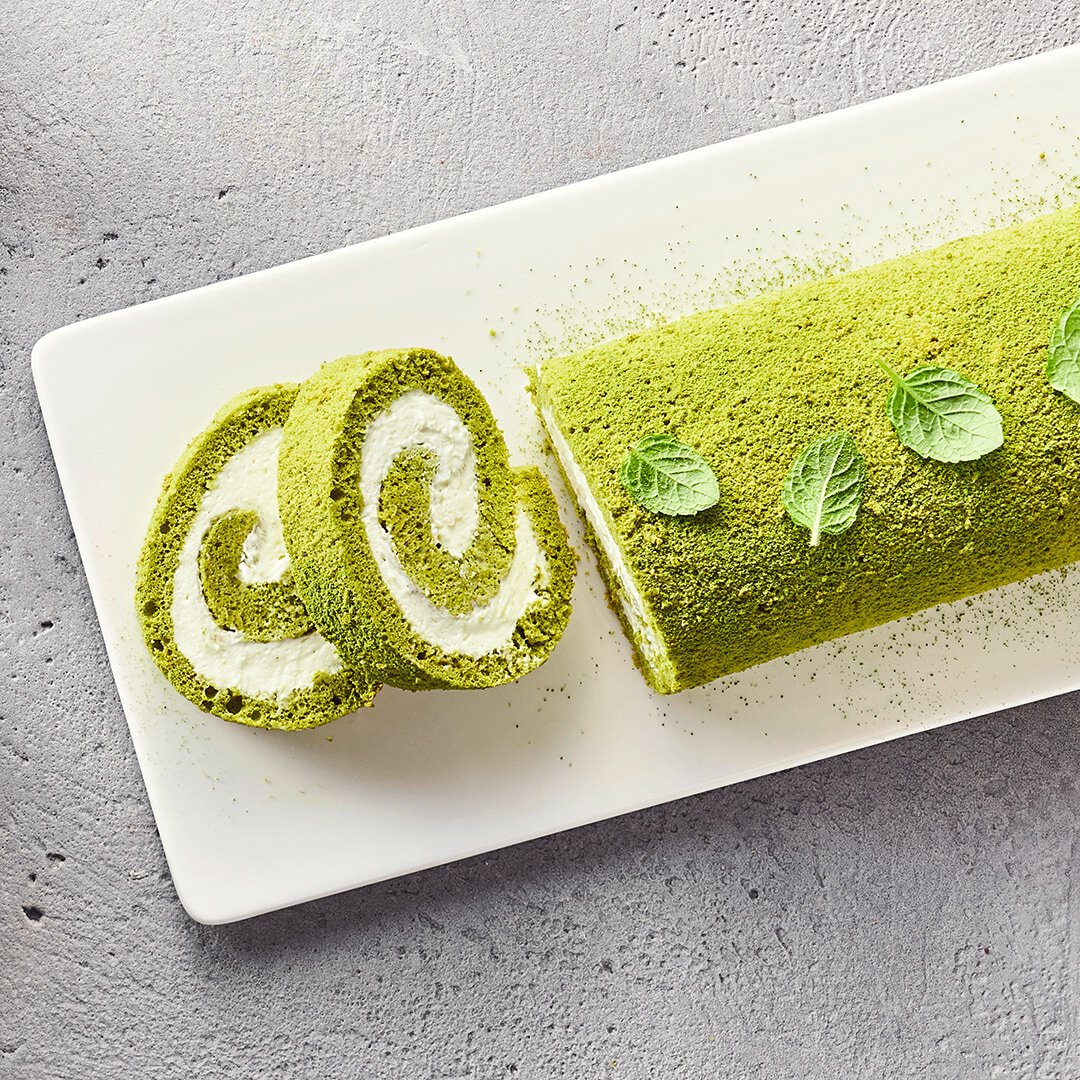 Matcha-Biskuitrolle