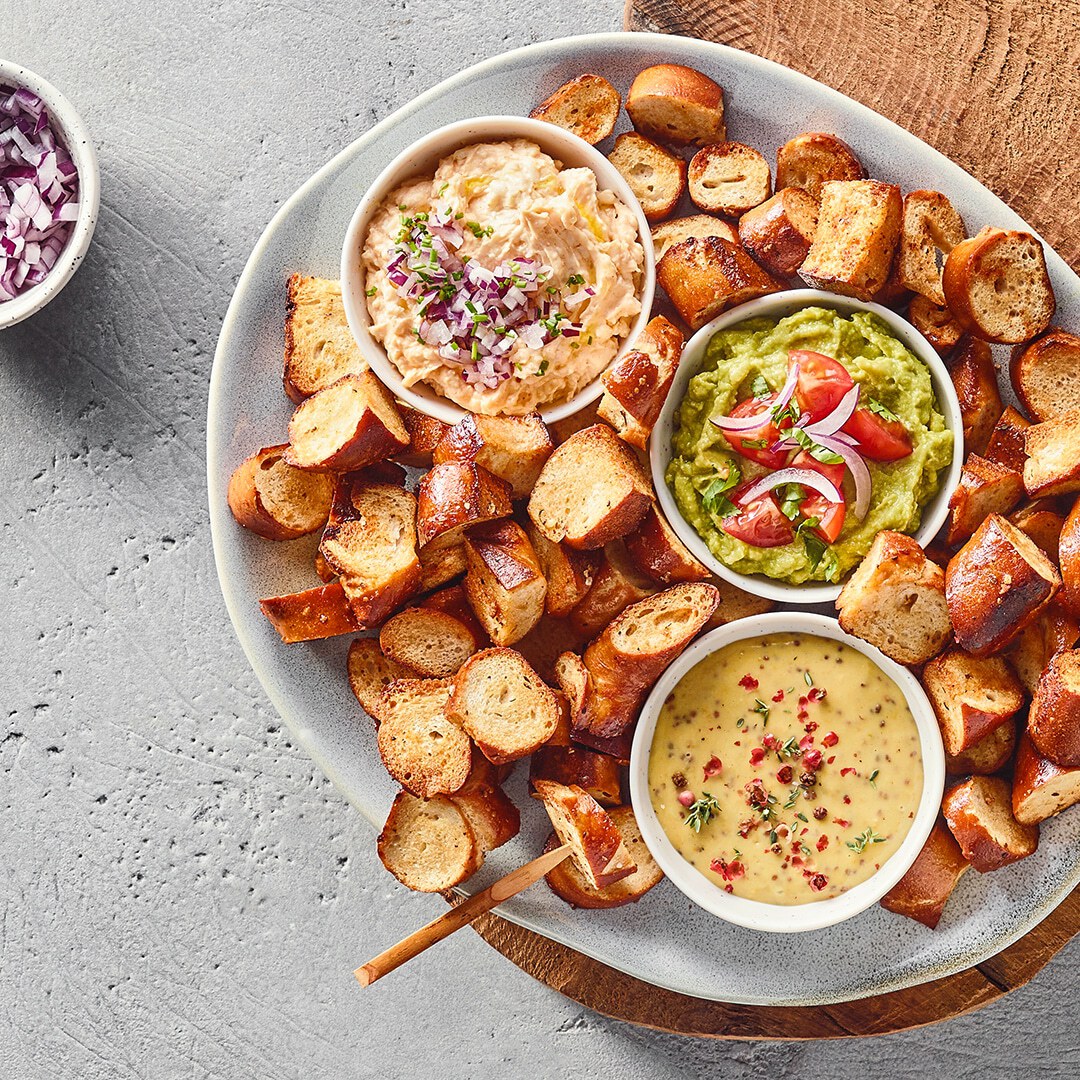 Pretzel Bites mit Dip-Trio